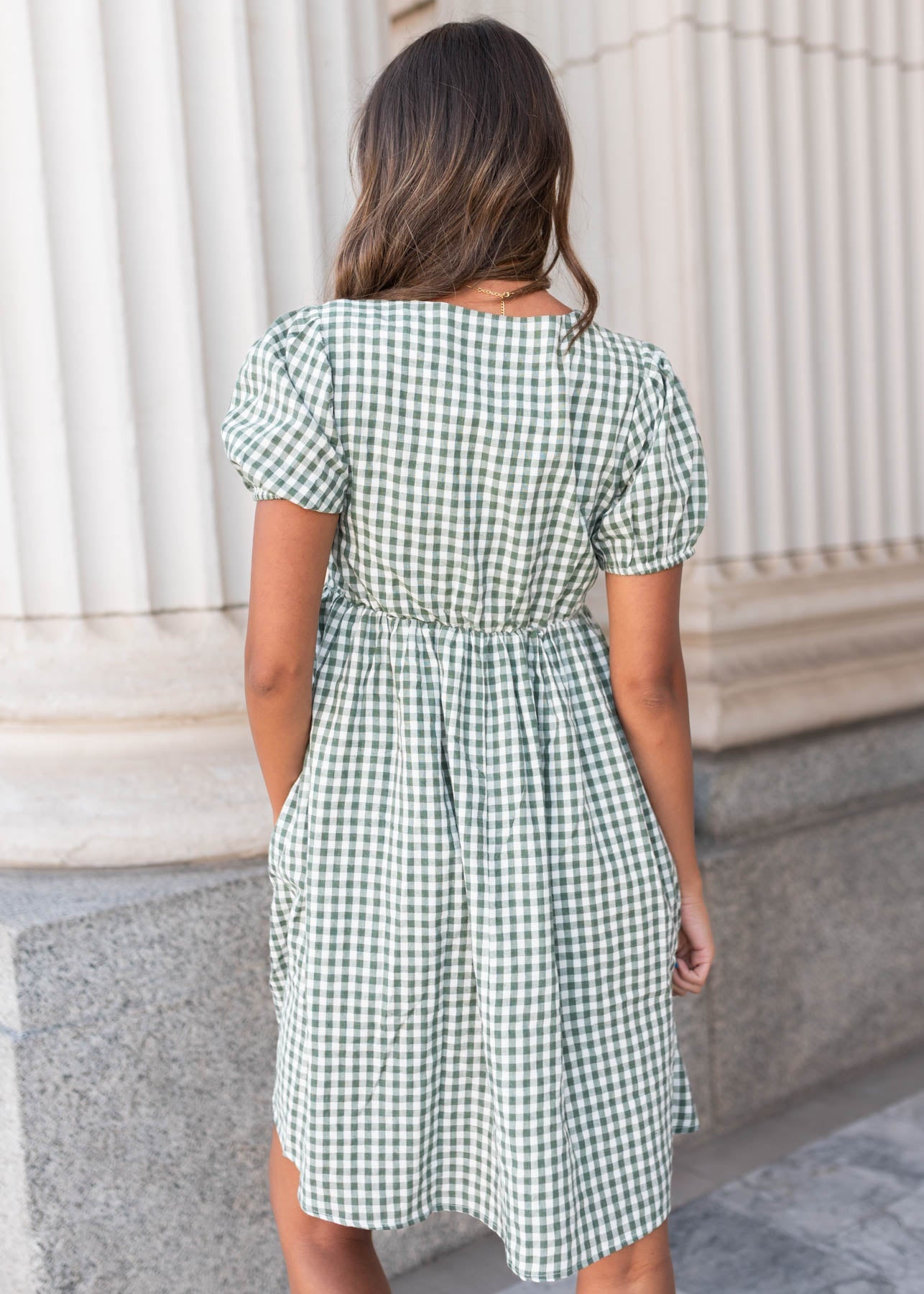 Linnea Sage Gingham Bow Dress