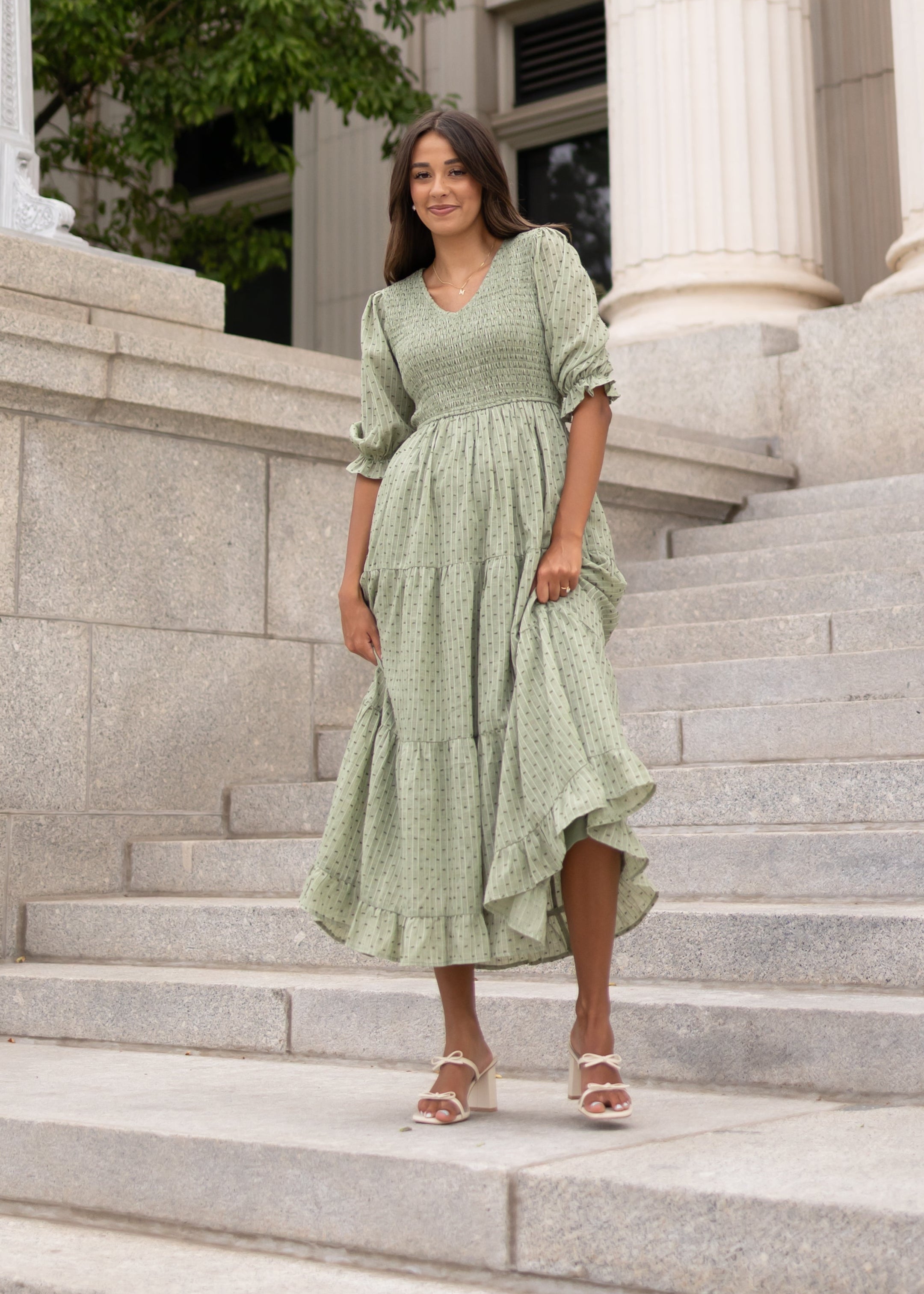 Lizzy Sage Smocked Dress