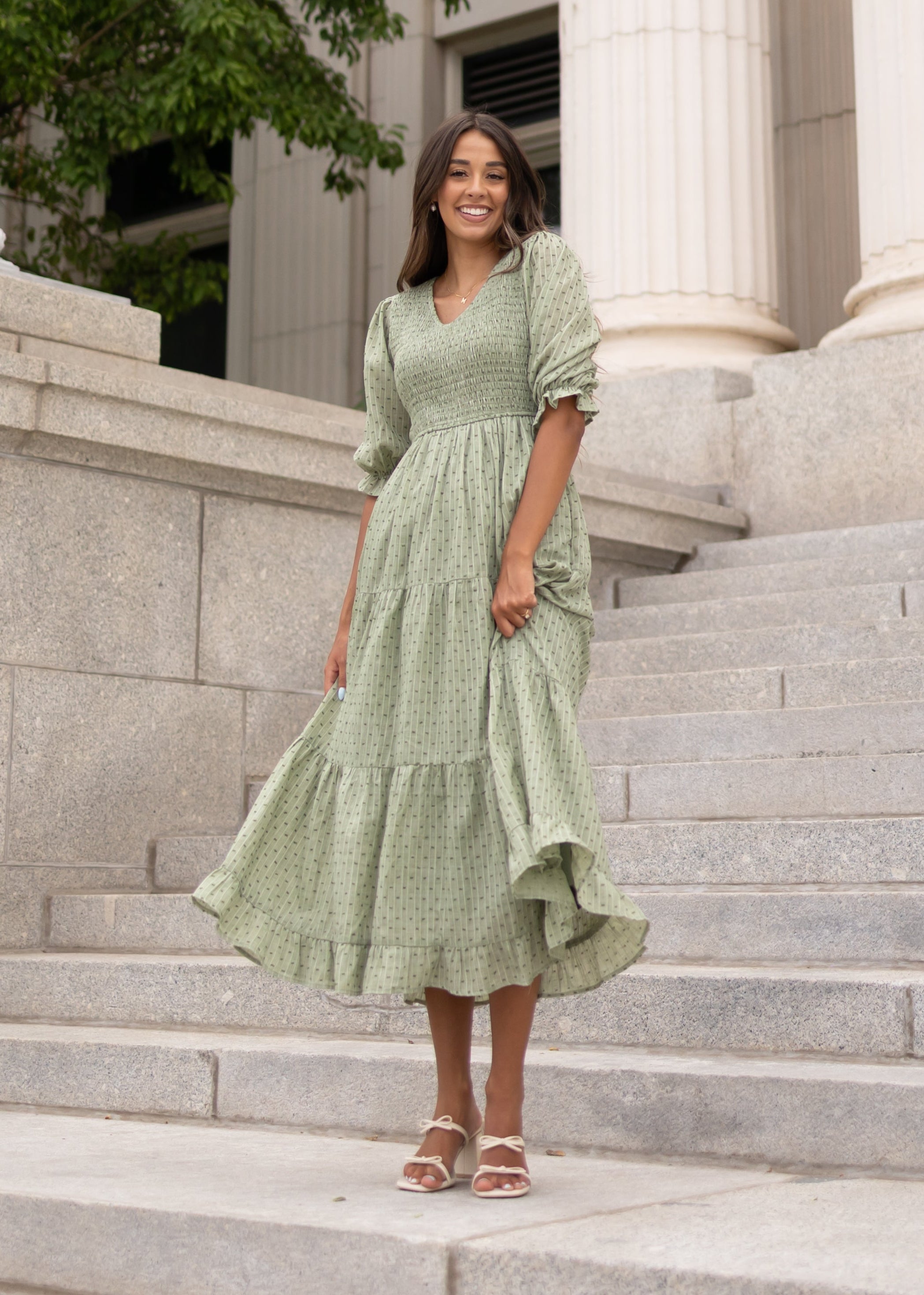 Lizzy Sage Smocked Dress