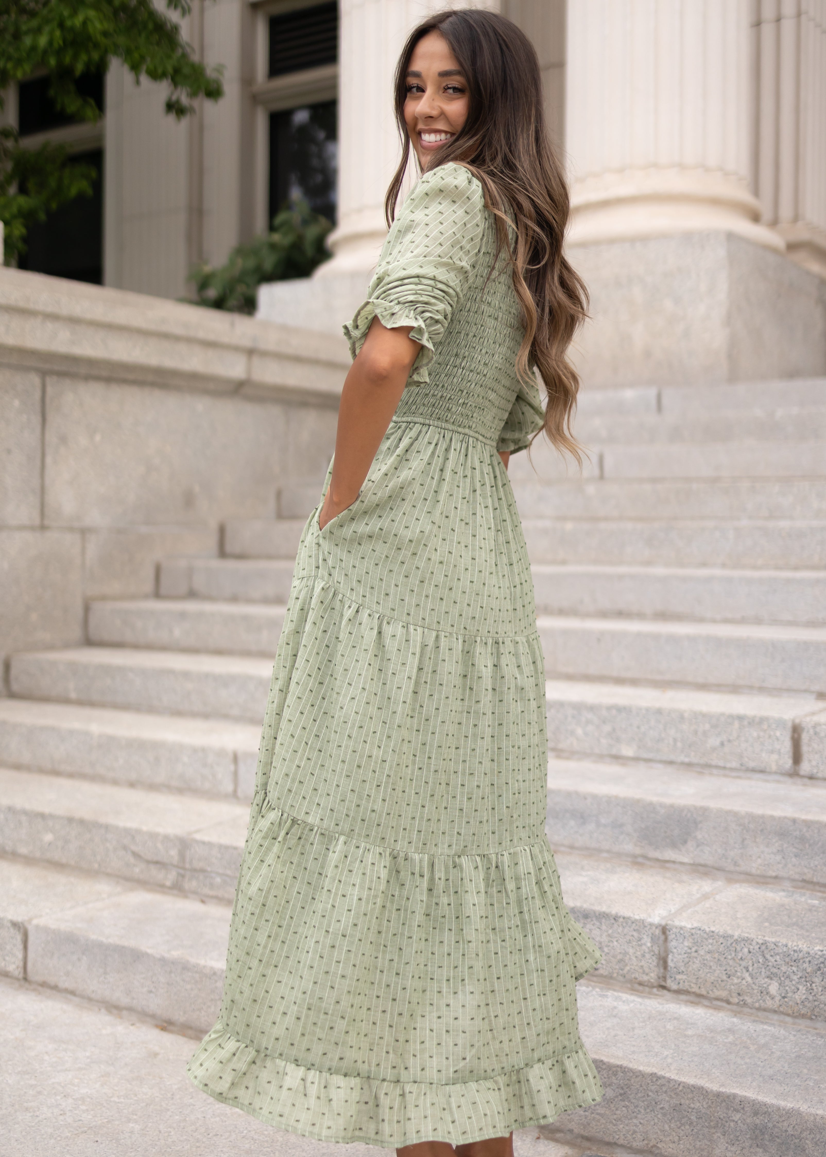 Lizzy Sage Smocked Dress