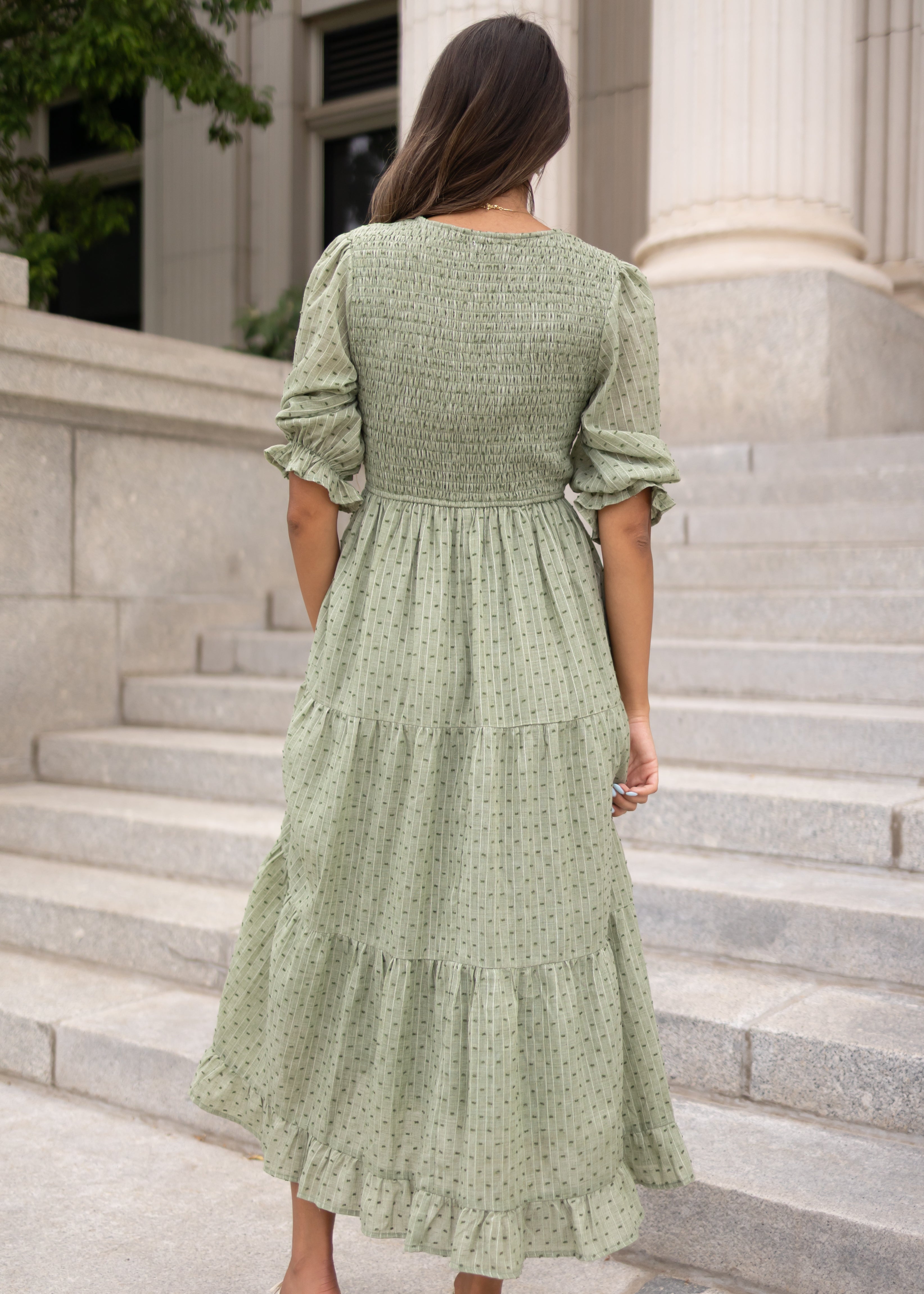 Lizzy Sage Smocked Dress