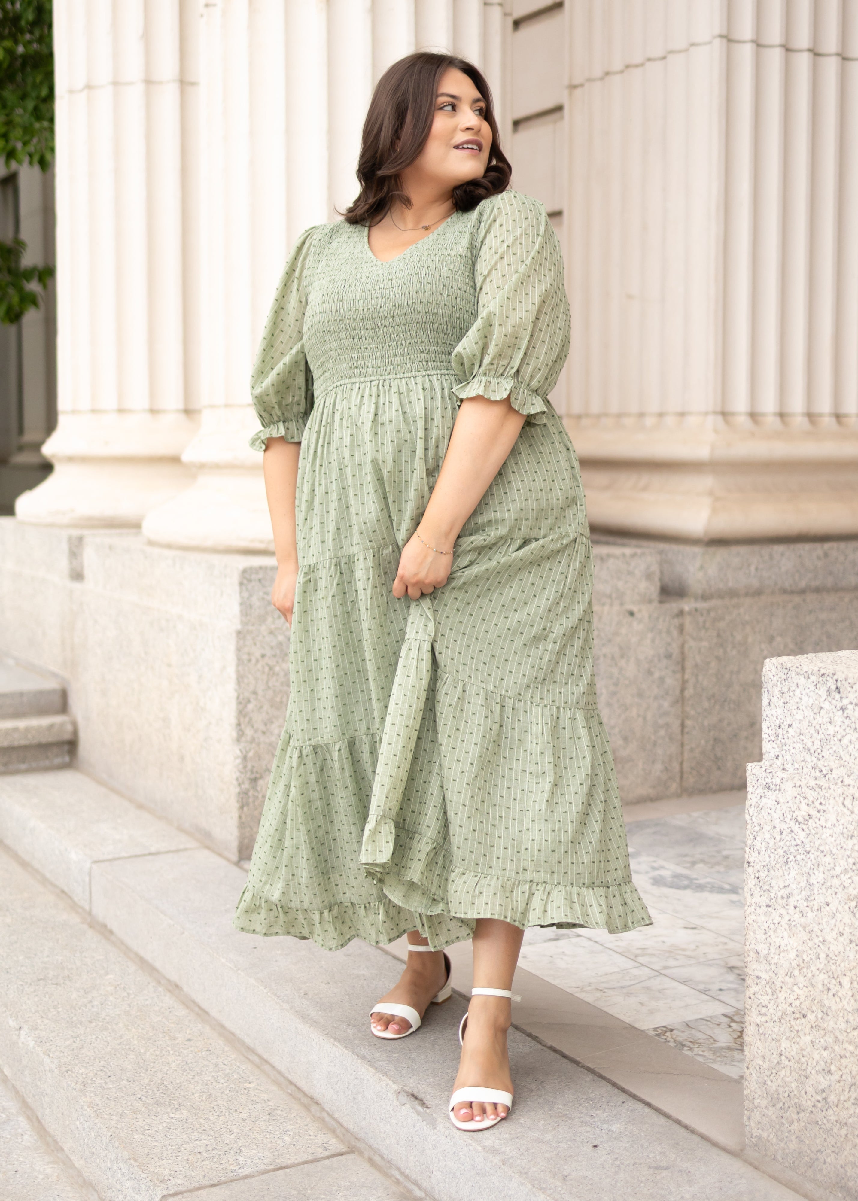 Lizzy Sage Smocked Dress