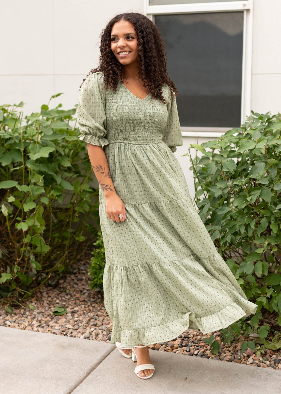 Lizzy Sage Smocked Dress