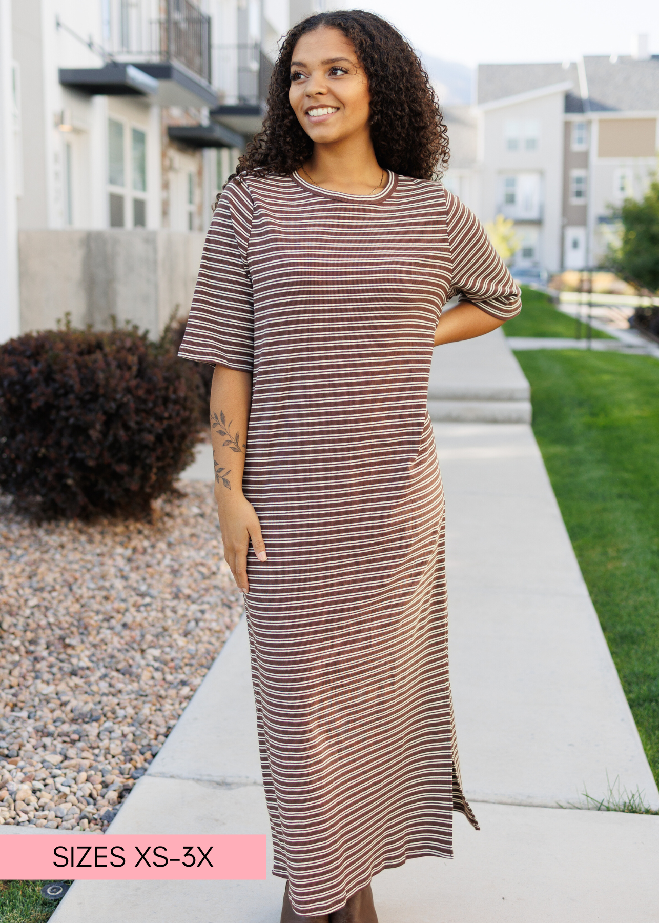 Lydia Chestnut Stripe Dress