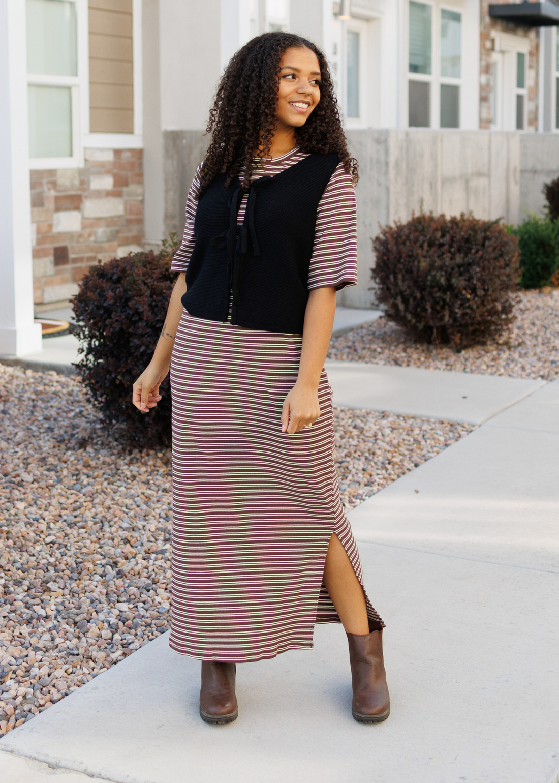 Lydia Chestnut Stripe Dress
