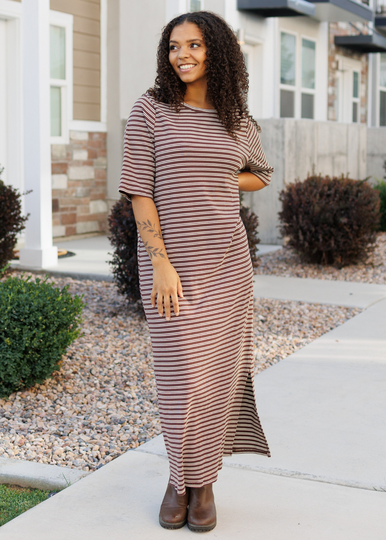 Lydia Chestnut Stripe Dress