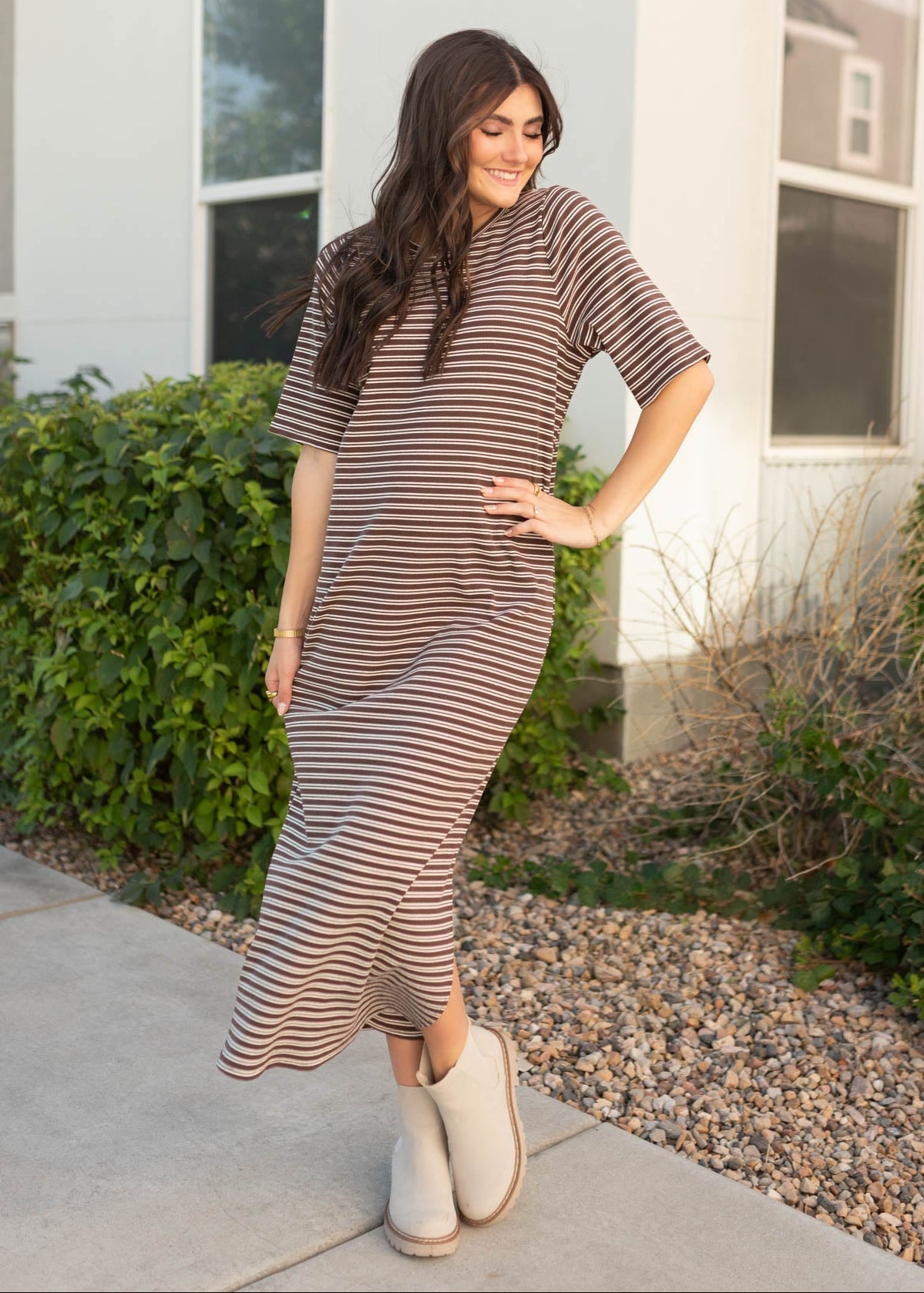 Lydia Chestnut Stripe Dress