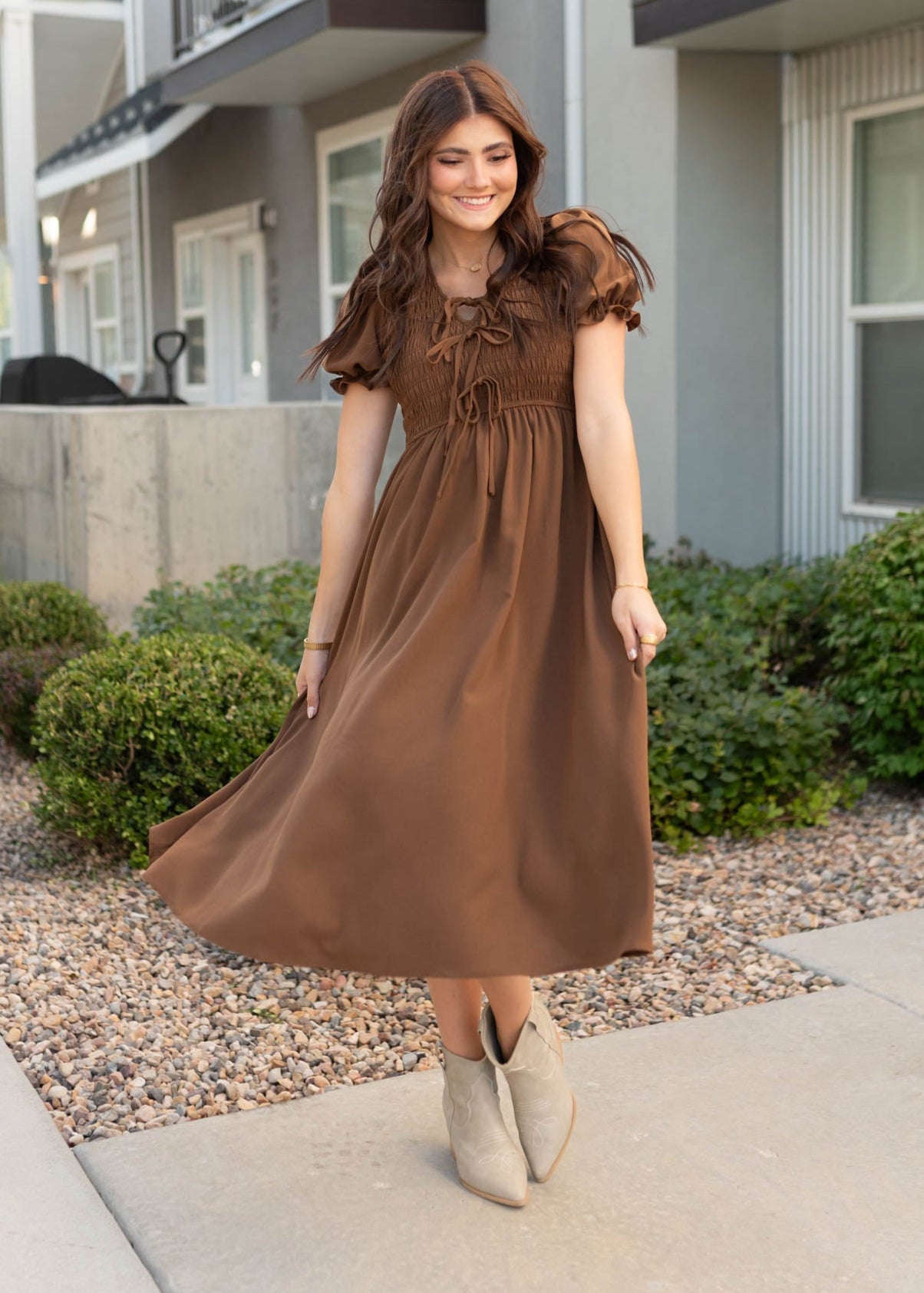 Miriam Cocoa Brown Smocked Dress
