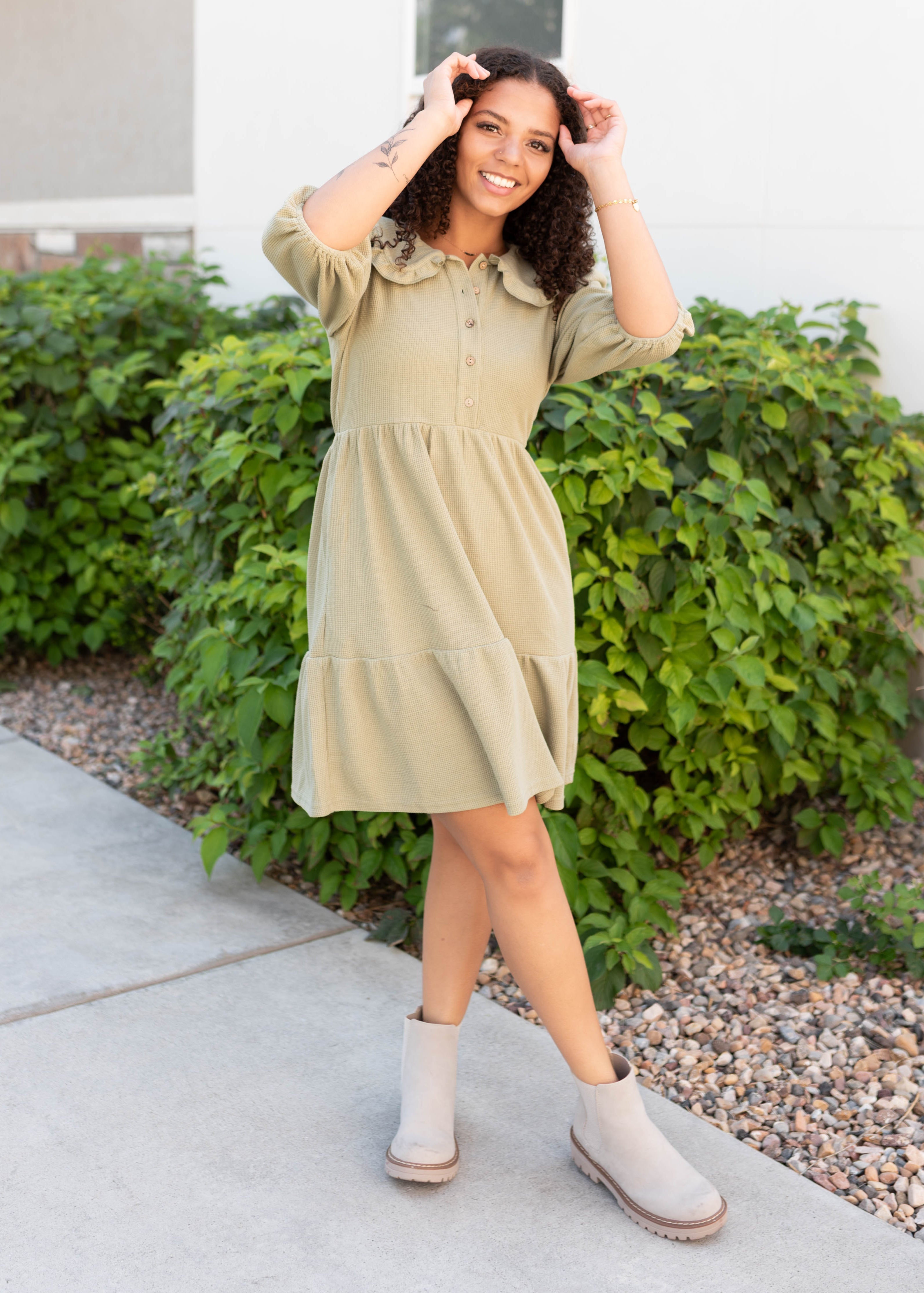 Monica Dusty Sage Collar Dress