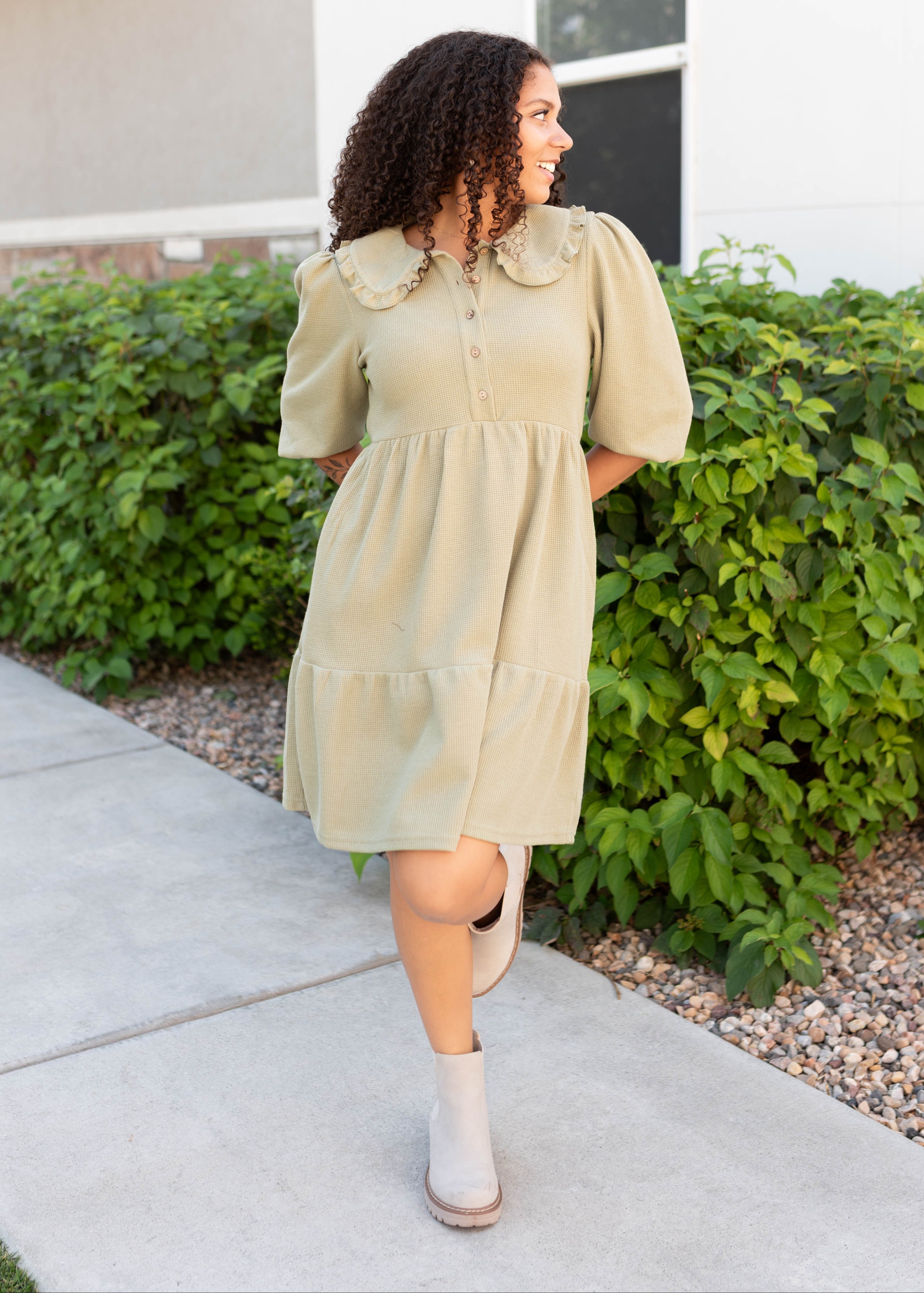 Monica Dusty Sage Collar Dress