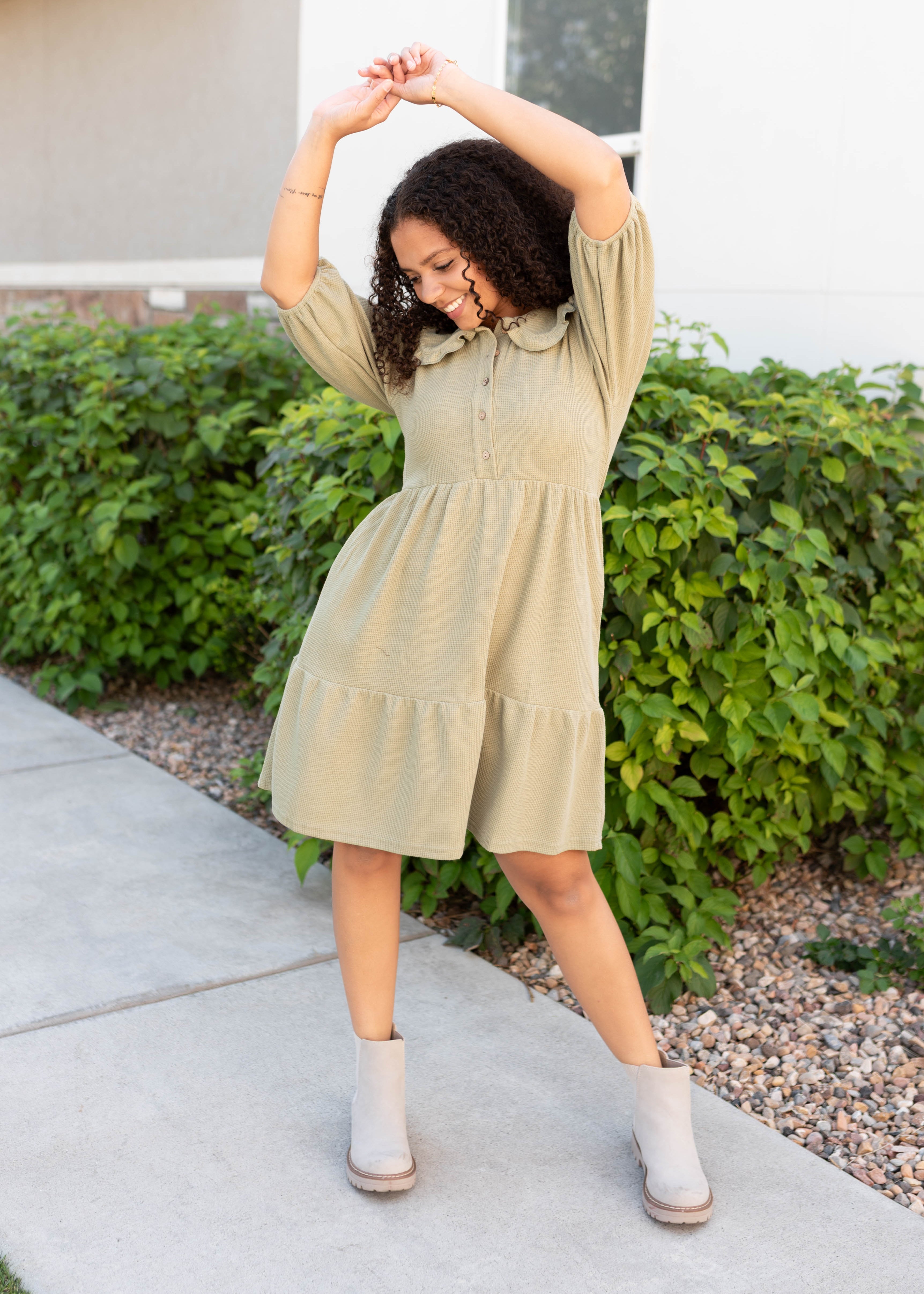 Monica Dusty Sage Collar Dress