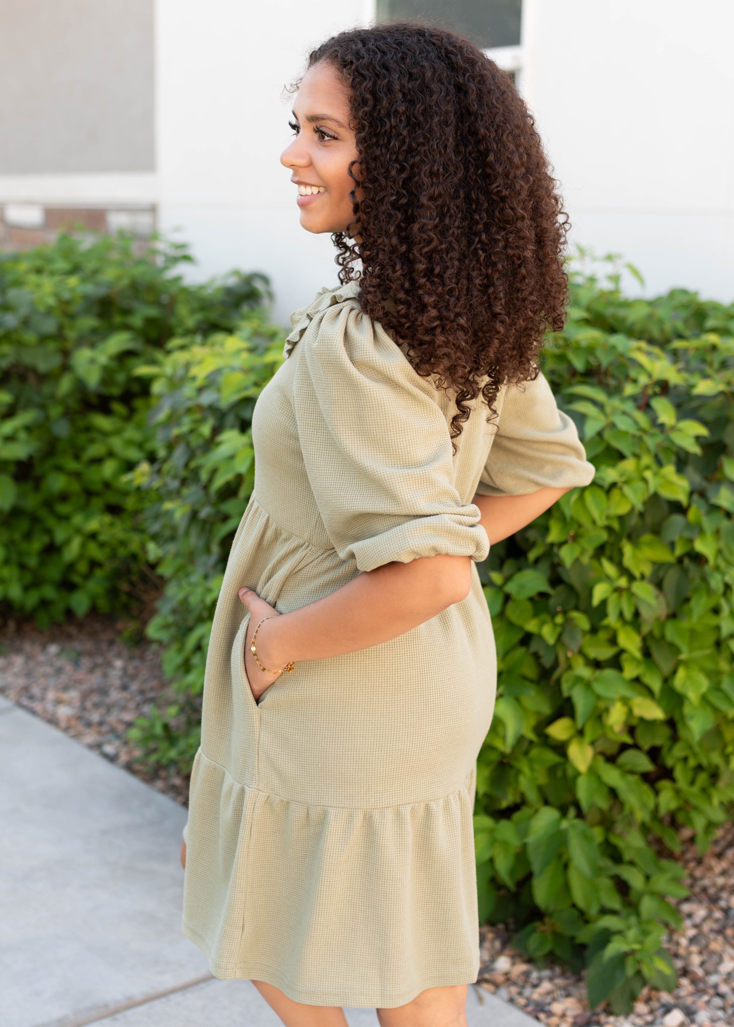 Monica Dusty Sage Collar Dress