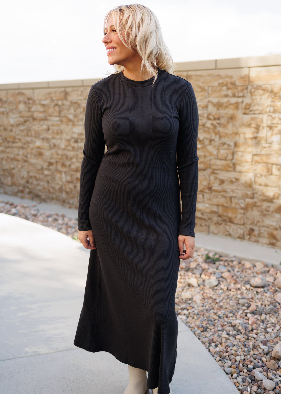 Shea Charcoal Ribbed Dress