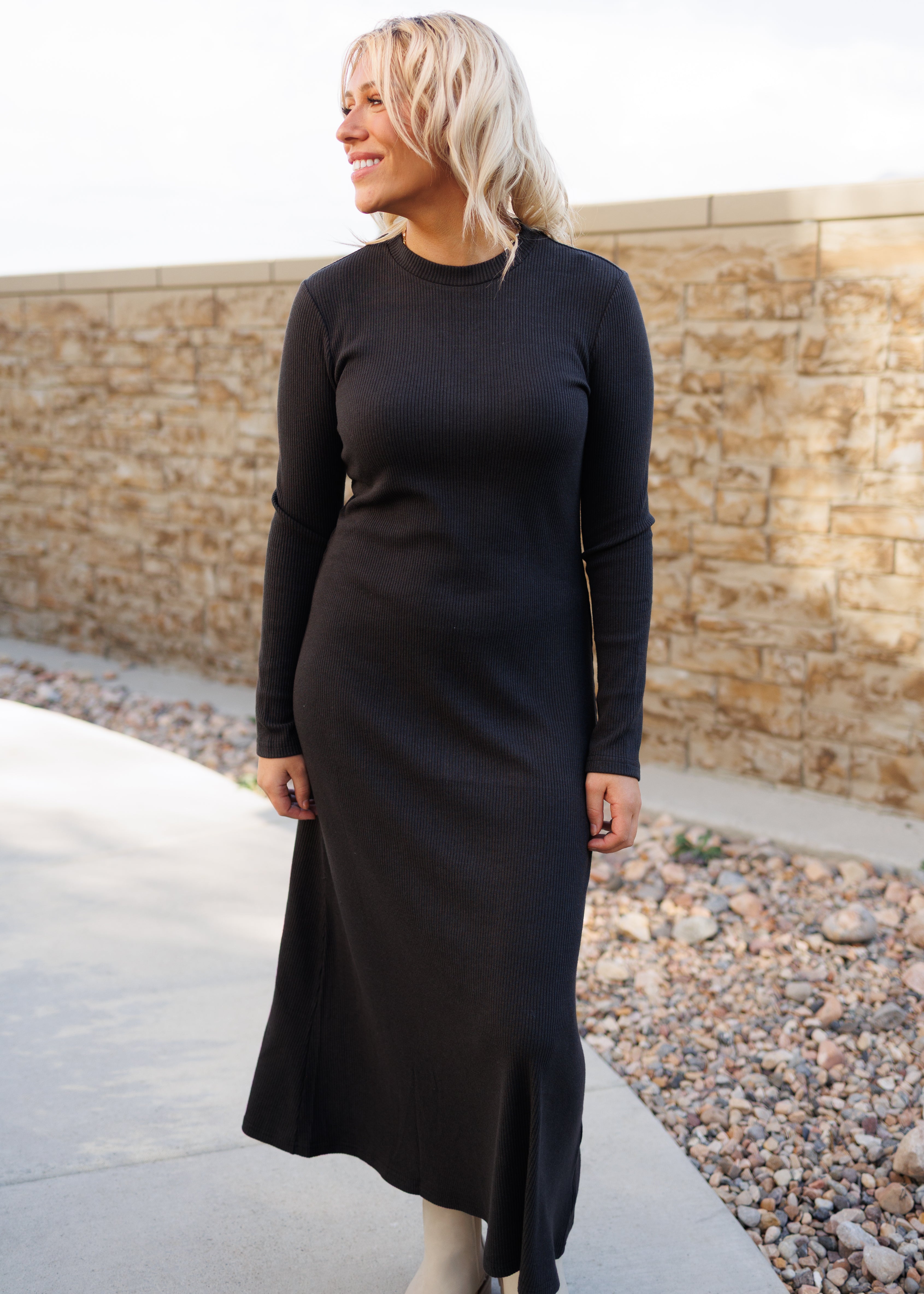 Shea Charcoal Ribbed Dress