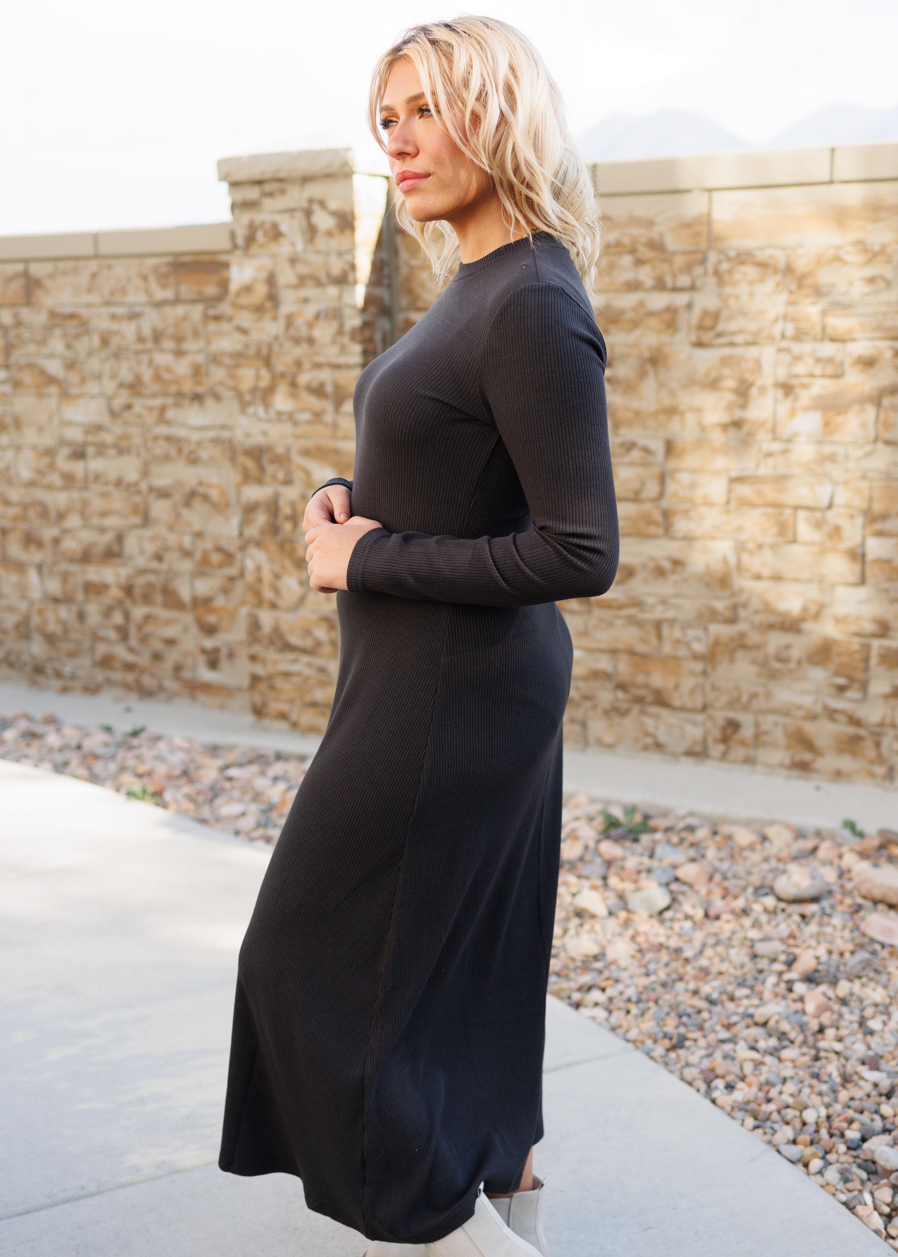 Shea Charcoal Ribbed Dress