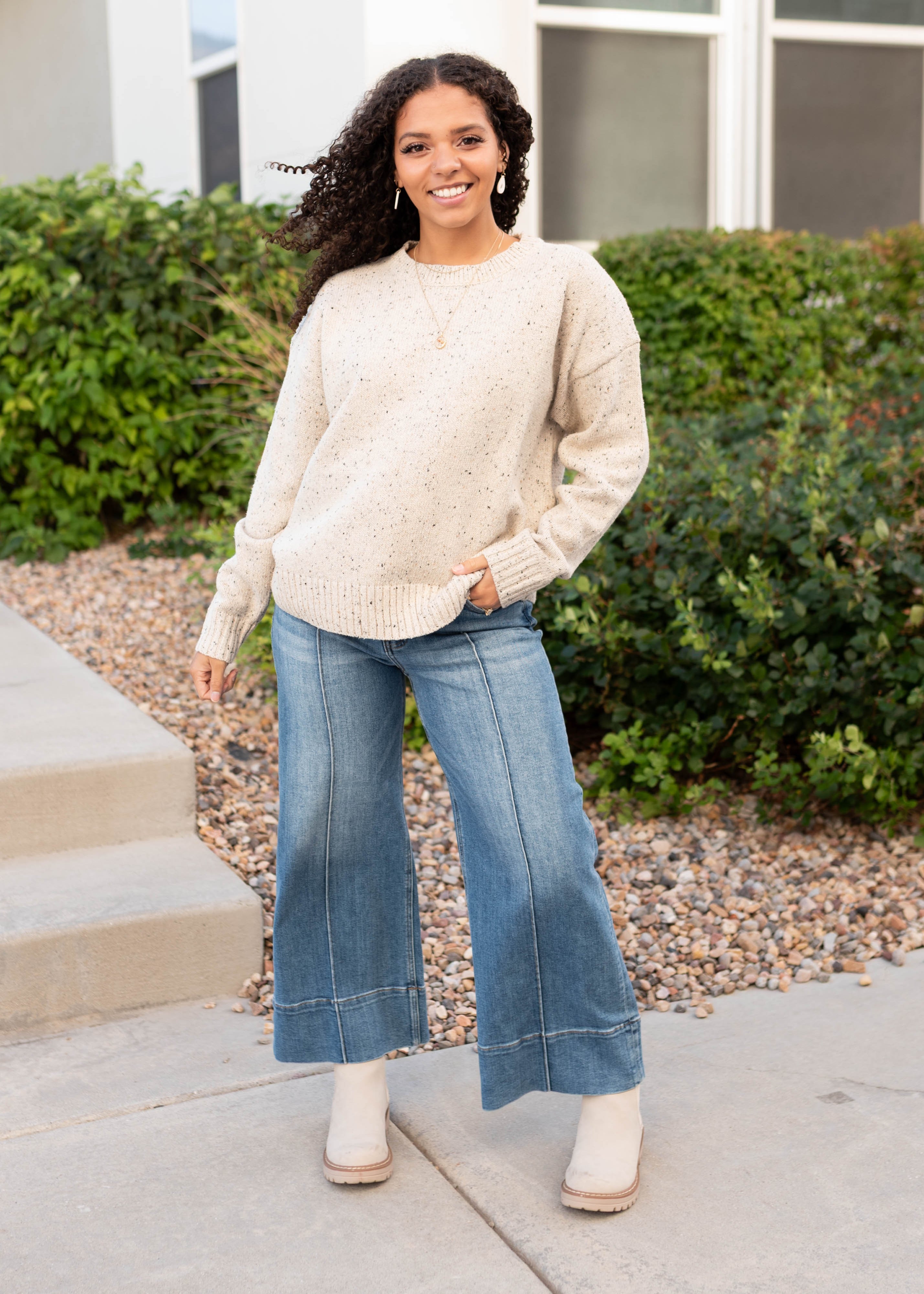 Spencer Speckled Taupe Knit Sweater