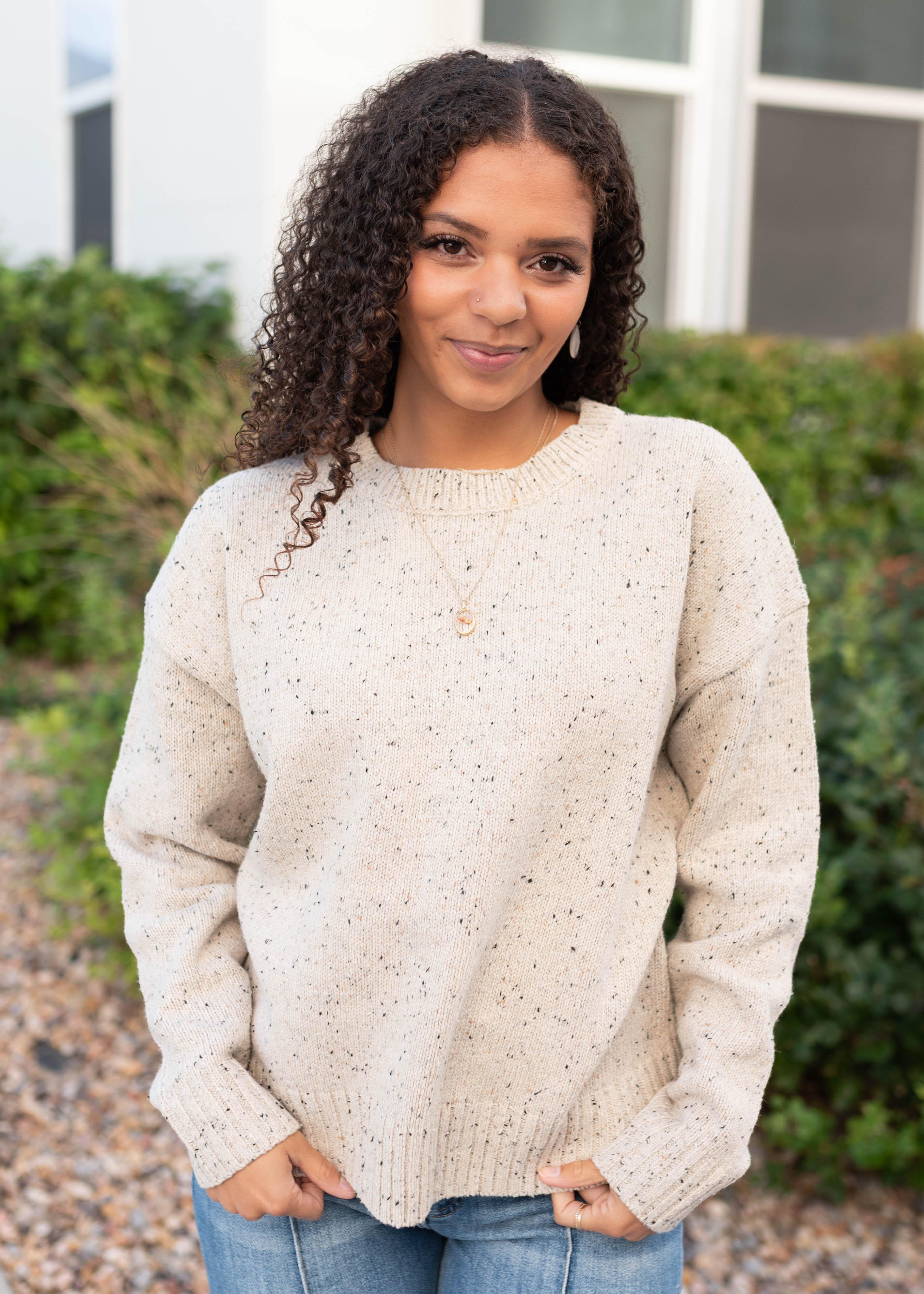 Spencer Speckled Taupe Knit Sweater